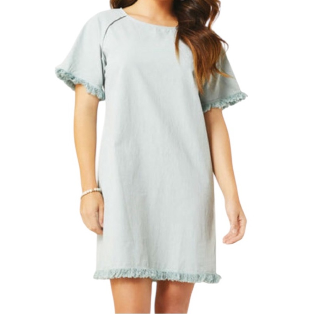 Coco + Carmen Seafoam Green "Olivia" Short Sleeve Fringe Trim Dress S/M